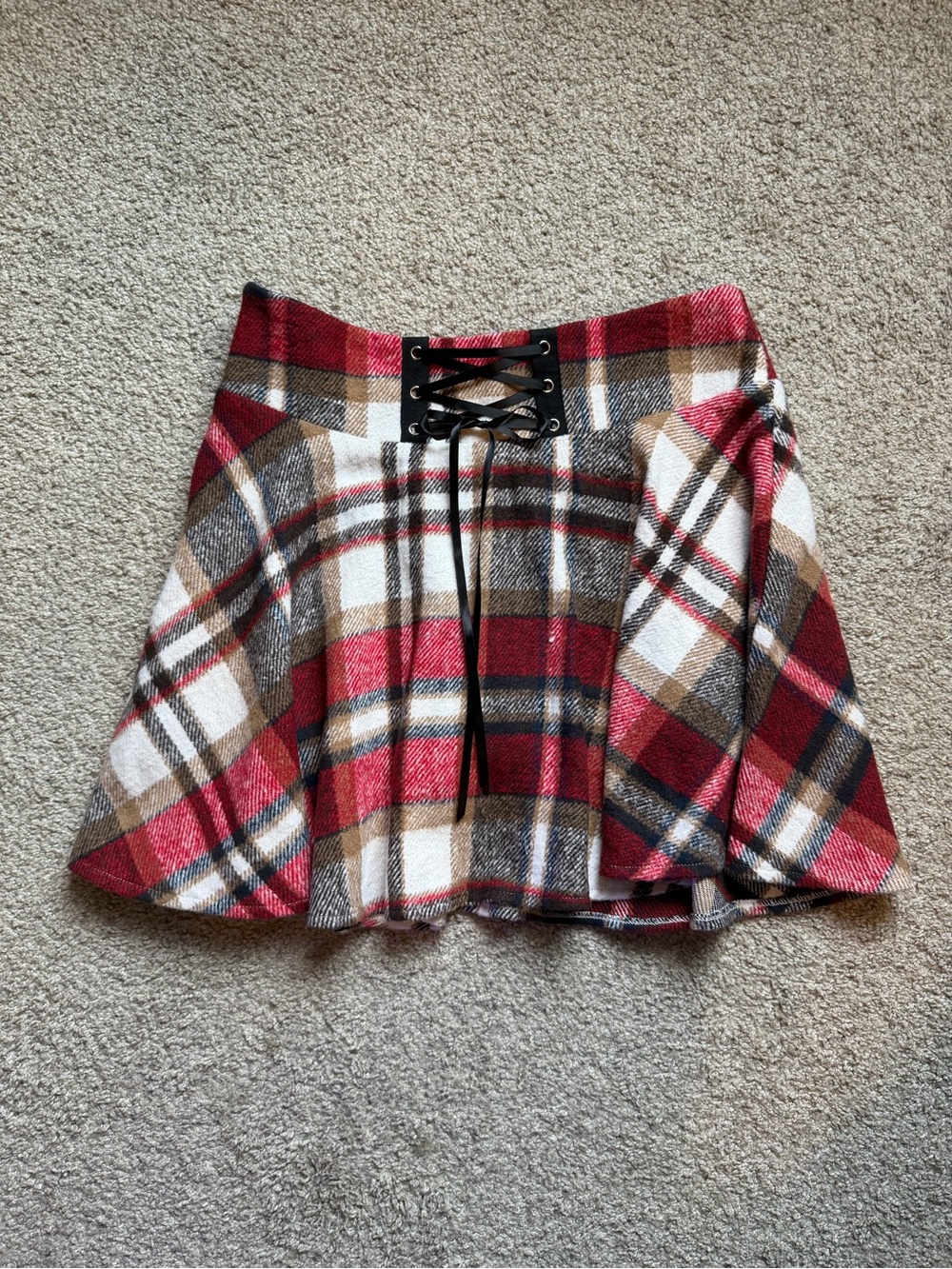 Plaid Lace-Up Mini Skirt - black and red